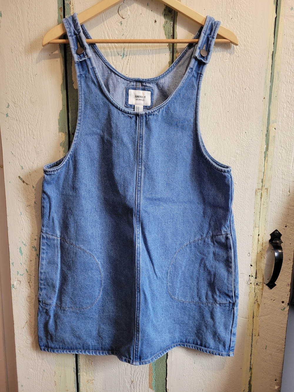 Light Blue Denim Mini Pinafore Dress *Loose Thread Shown In Last Pic
